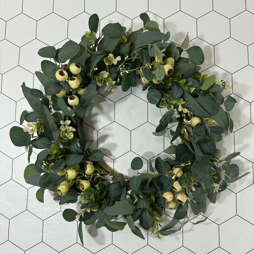 Faux Eucalyptus Wreath with Berries Greenery Front Door Wall Decor 18 Inch‎